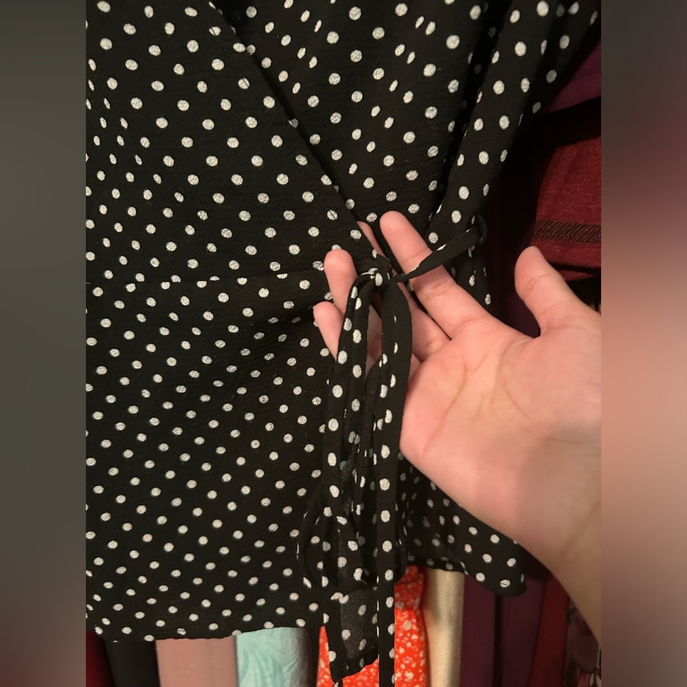Monteau Black & White Polka Dot Wrap Top - Picture 4 of 12